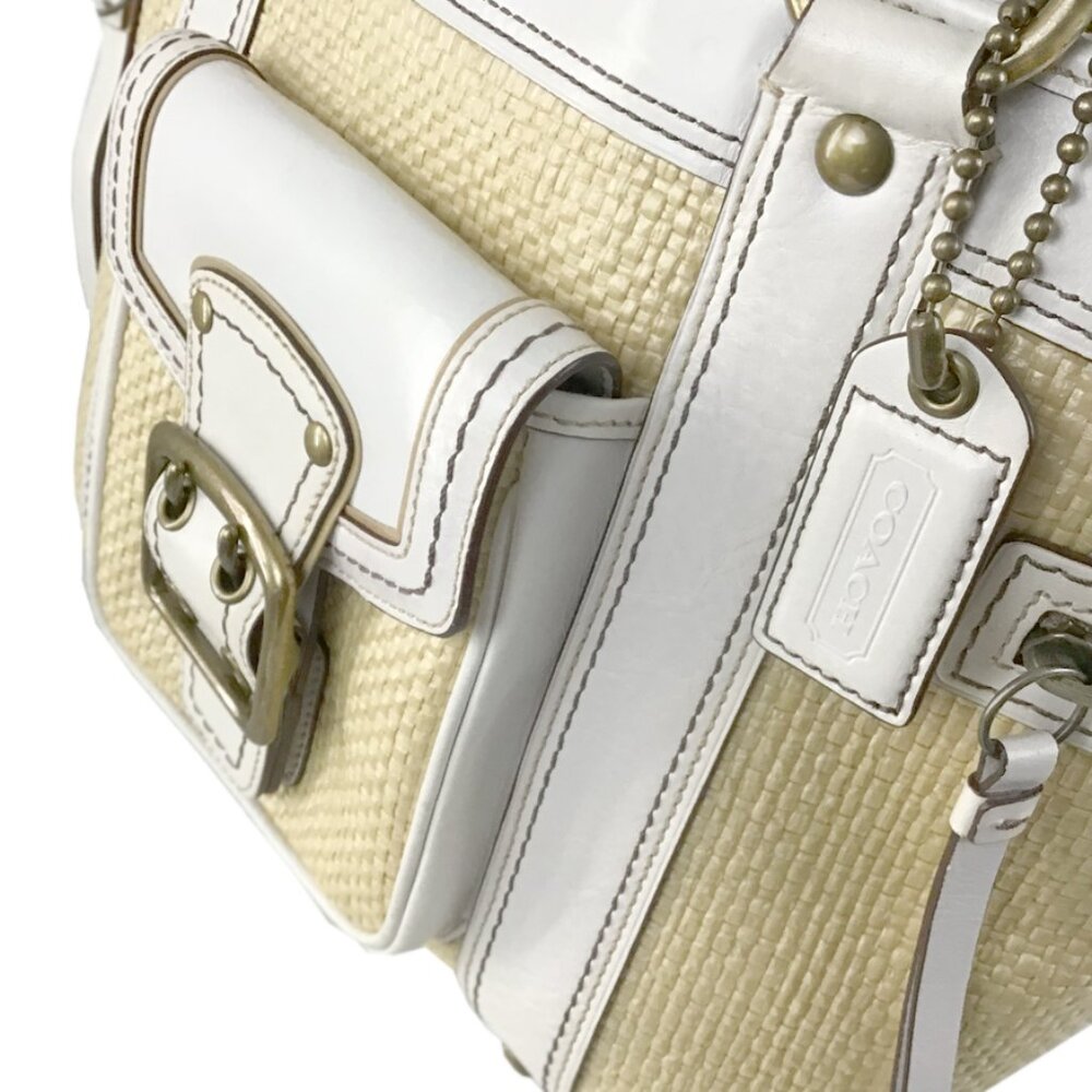 Coach Legacy Vintage White & Straw Satchel Tote Handbag - Picture 5 of 14